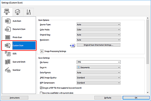figure: Settings dialog box